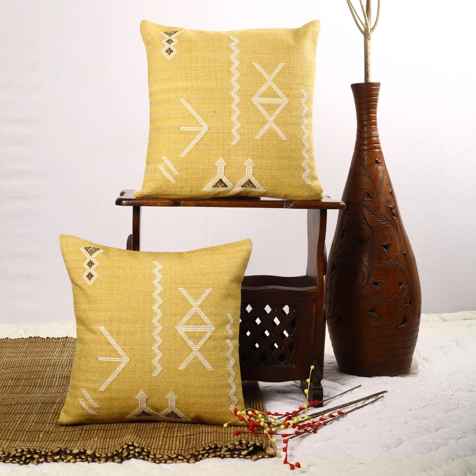 Set of 2 Yellow sabra pillow cover for Guestroom decor cactus silk inspired