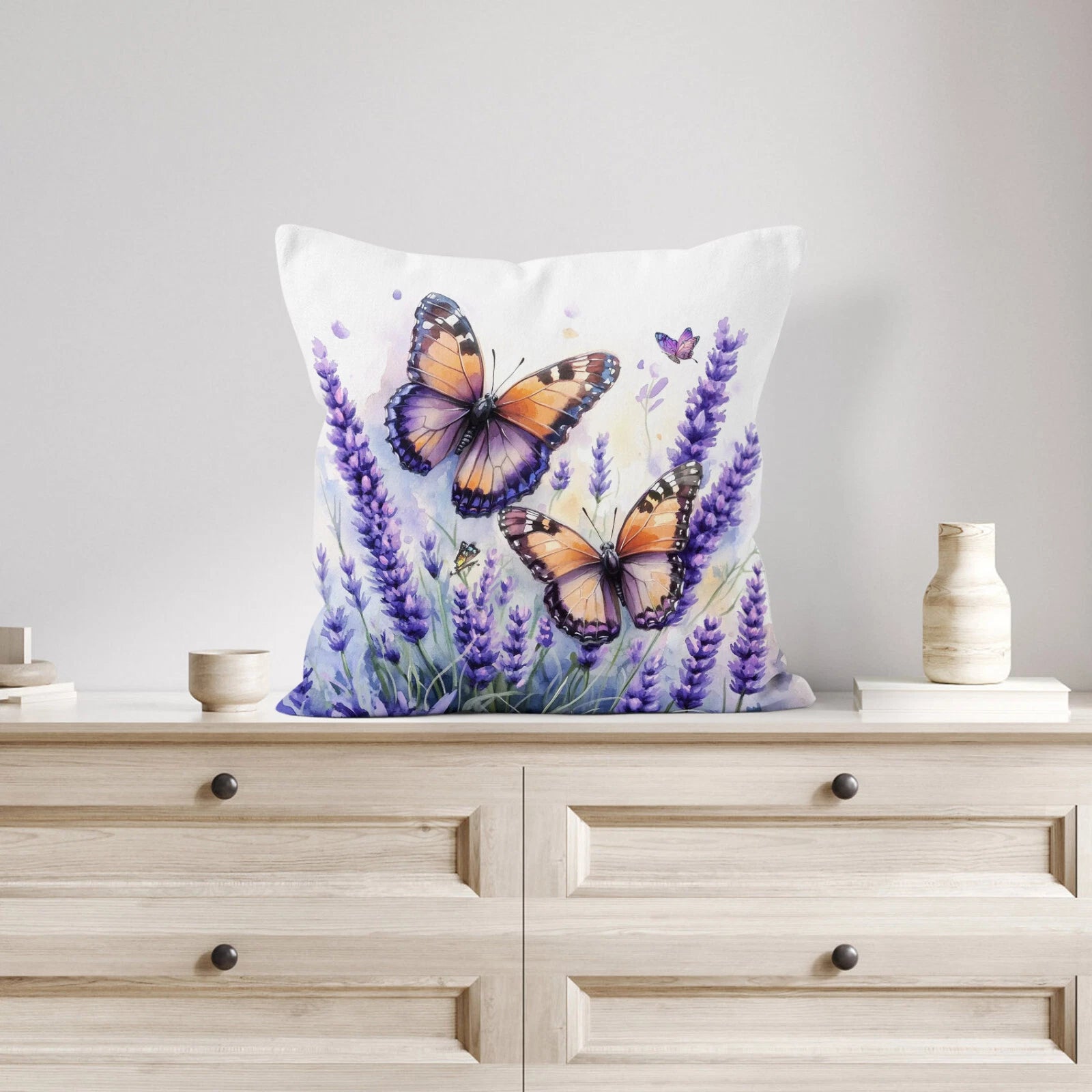 4pcs Butterfly Plant Purple Floral Pillow Case Cushion Cover Sofa Home Decor