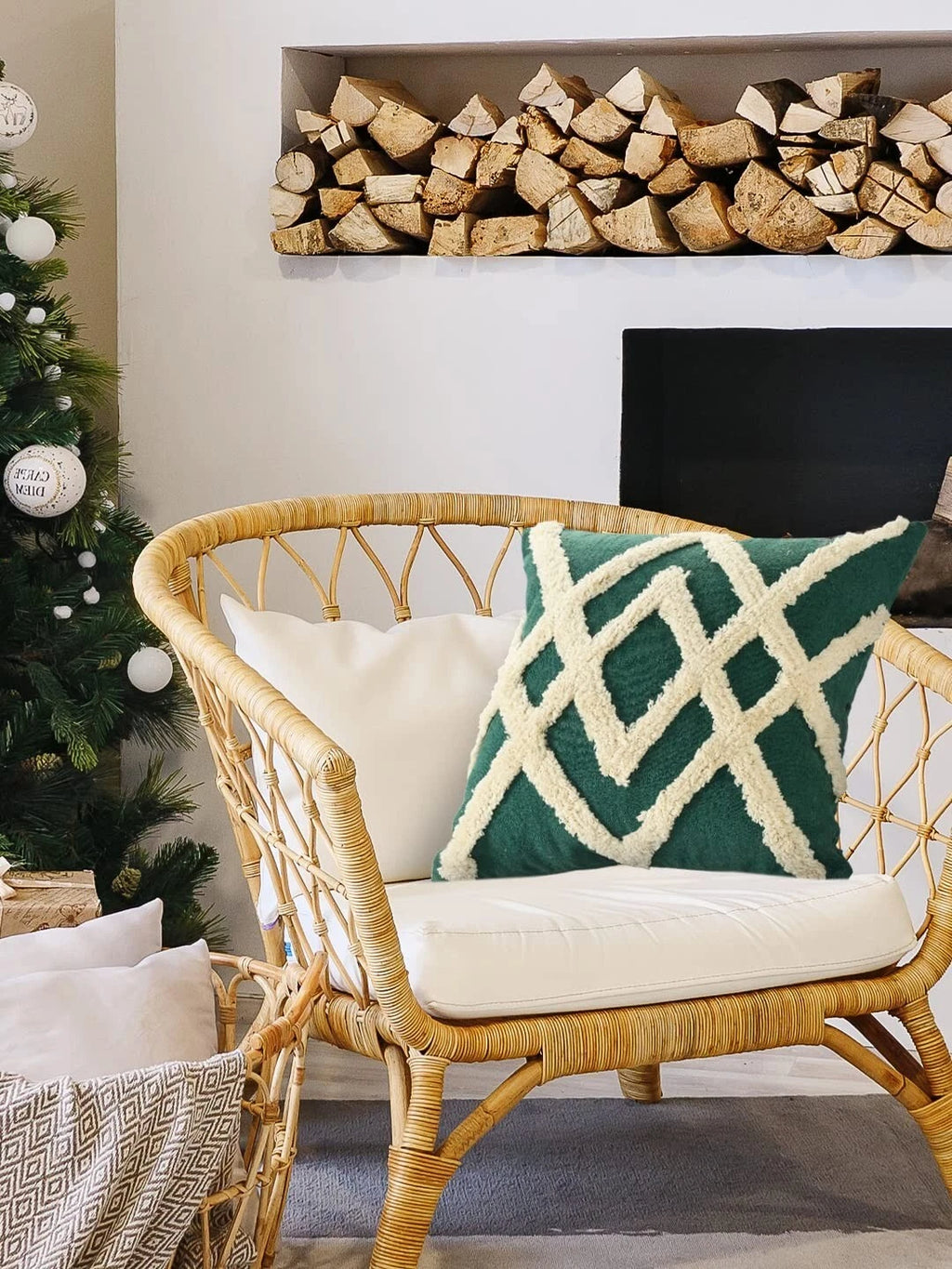Cotton Cheer Tufted Cushion Cover For Sofa, Living Room Or Bed 18x18 inch, Green