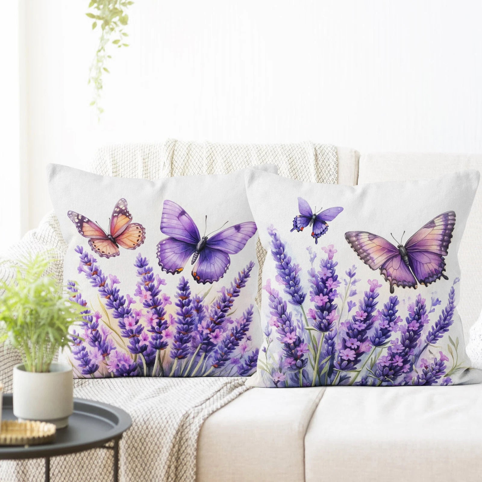 4pcs Butterfly Plant Purple Floral Pillow Case Cushion Cover Sofa Home Decor