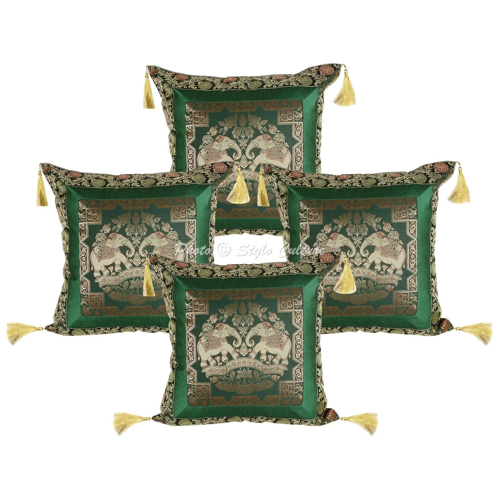 Handwoven Home Decor Cushion Elephant Brocade Jacquard Pillow Cover Case