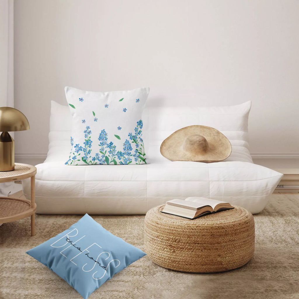4pcs Botanical Green Leaf Blue Floral Pillow Case Cushion Cover Sofa Home Decor