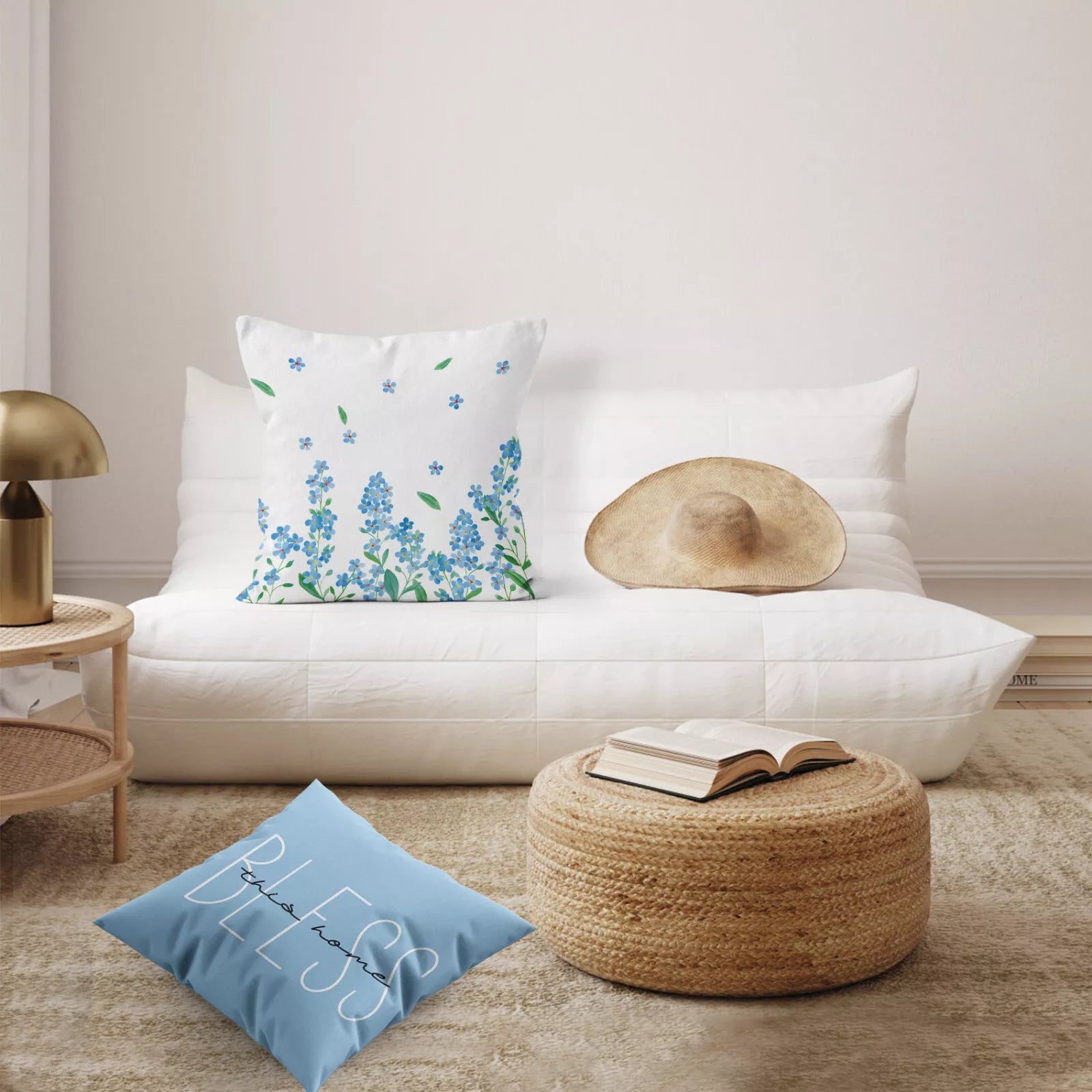 4pcs Botanical Green Leaf Blue Floral Pillow Case Cushion Cover Sofa Home Decor