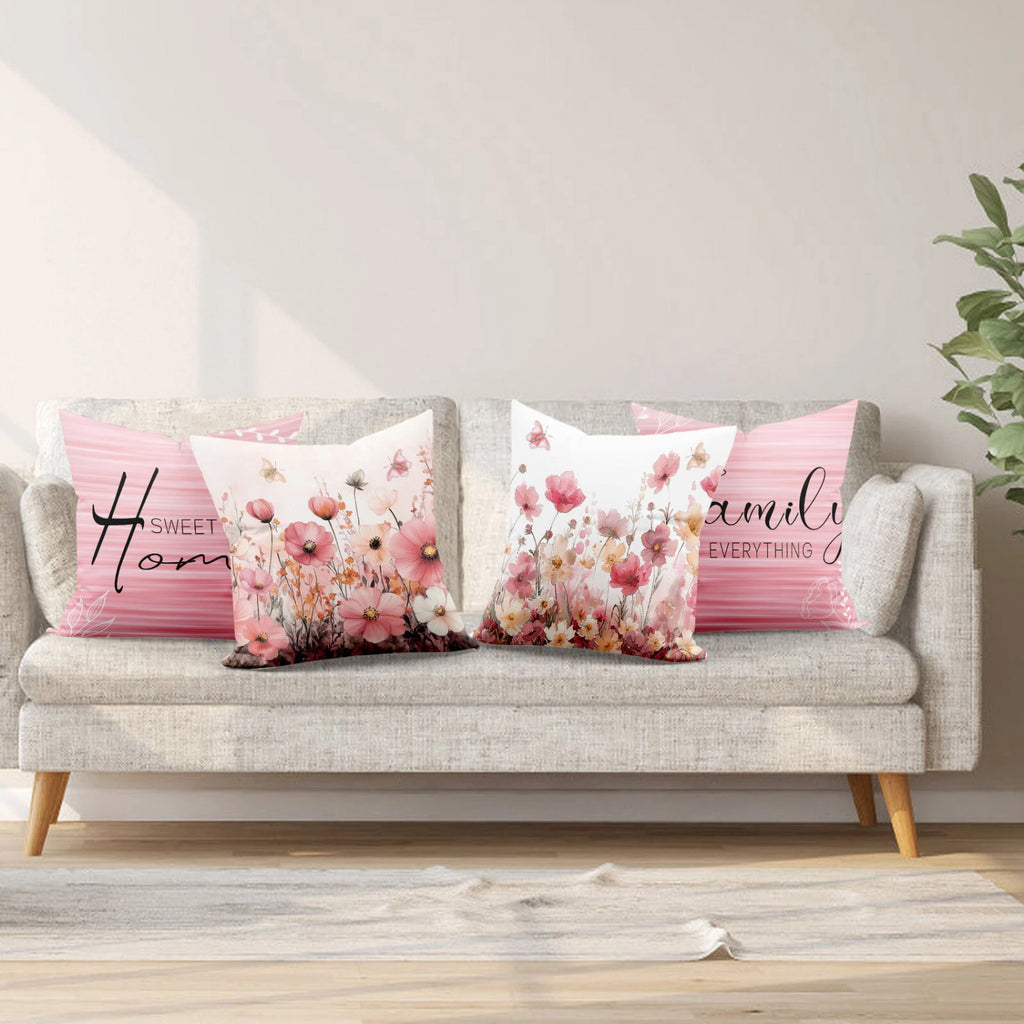 4pcs Yellow Butterfly Pink Floral Pillow Case Cushion Cover Sofa Home Decor