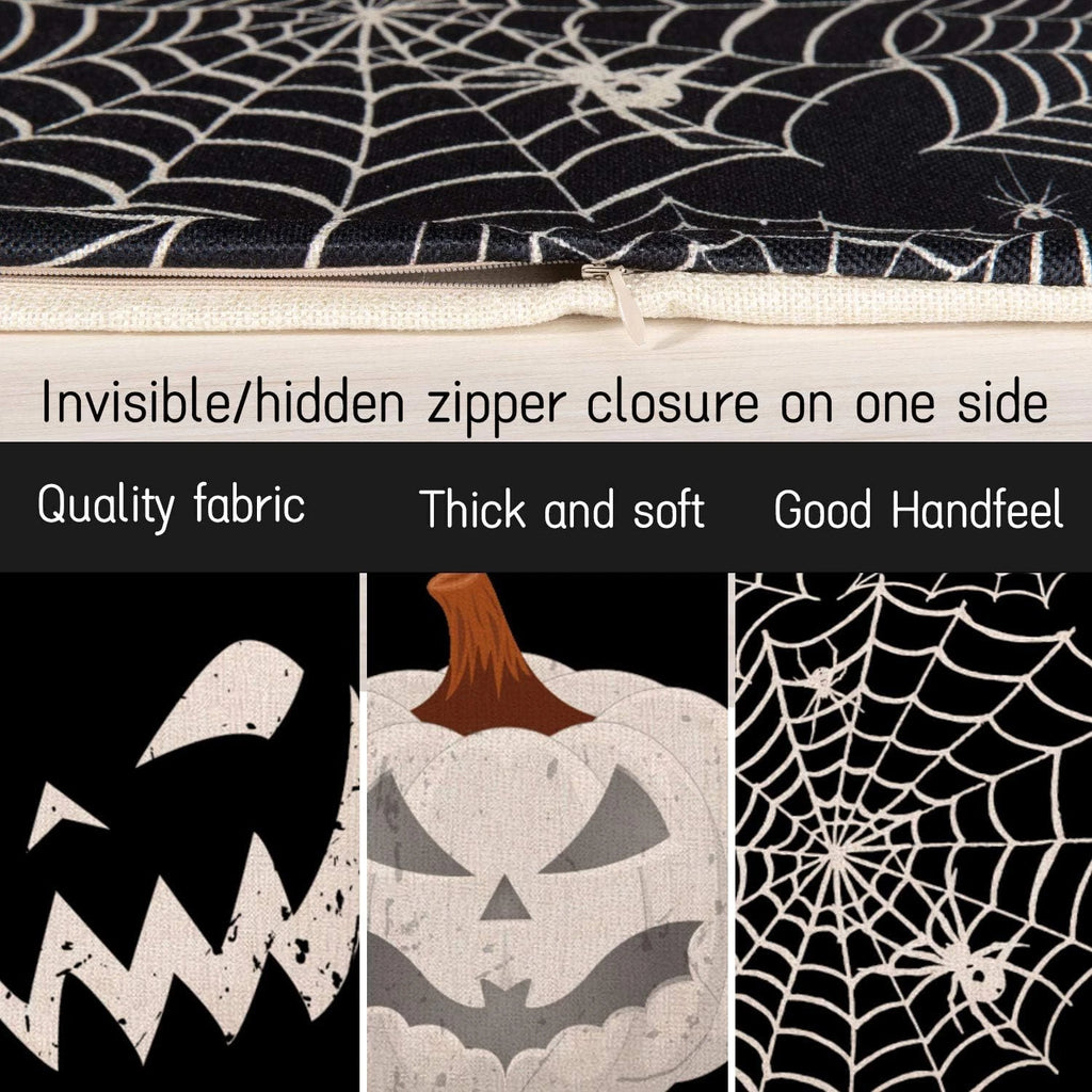 Happy Halloween Pillow Cover Pumpkin Spider Web Pillow Case Black Linen Throw Cu
