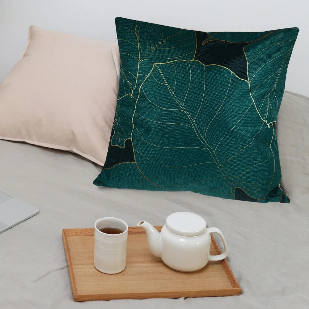 4 Pcs Leaf Decorative Pillow Cover Boho Cushion Travel Couch Bed Pillowcase