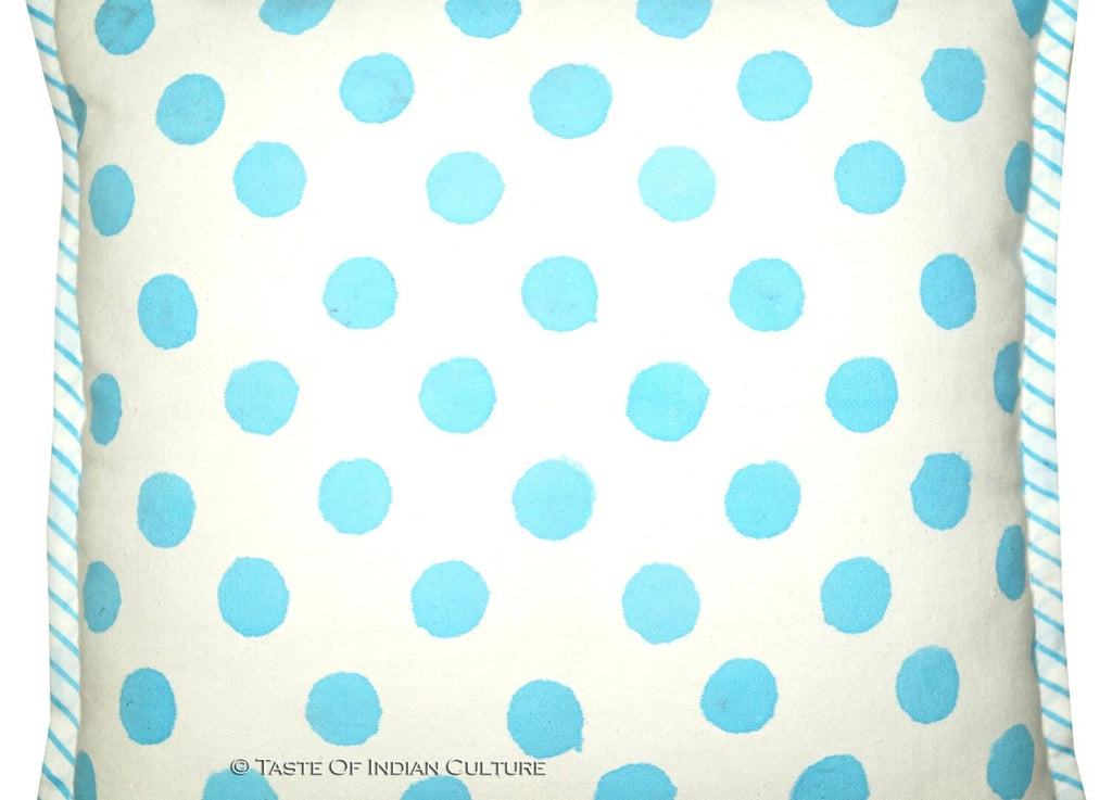 16" Cotton Printed Polka Dots Cushion/Pillow Cover For Car,Sofa Or Bedroom Blue