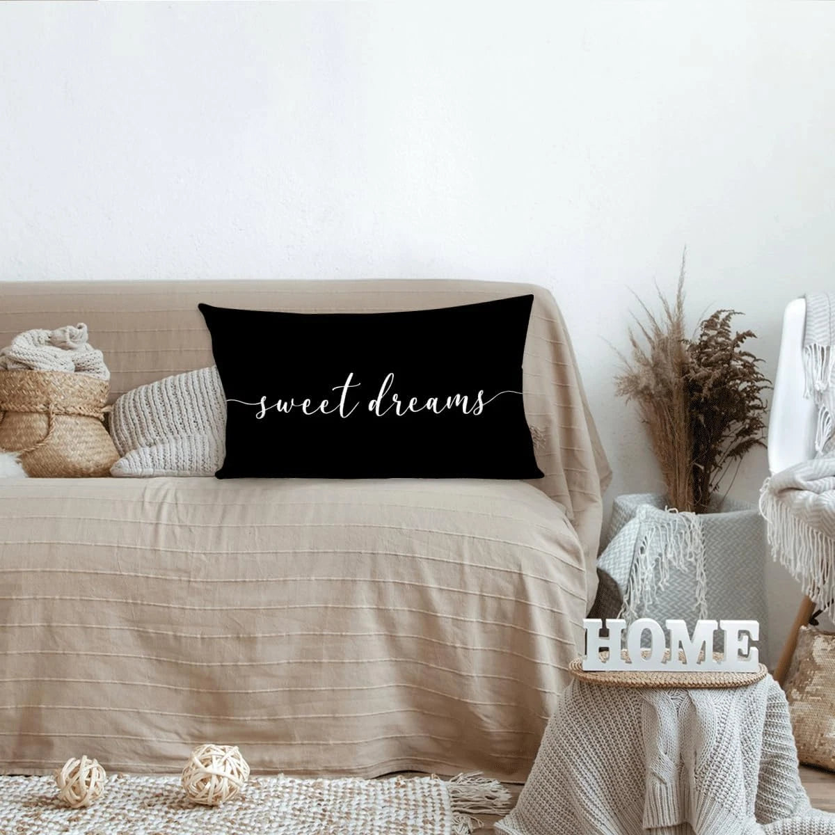 Black Decorative Pillow Covers, Decorative Pillows for Bed, Sweet Dreams Pillow