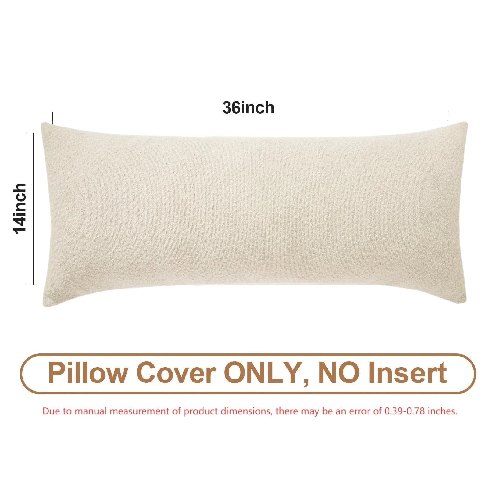 Boucle Decorative Lumbar Pillow Covers 14x36 Beige Textured Body Pillowcase N...
