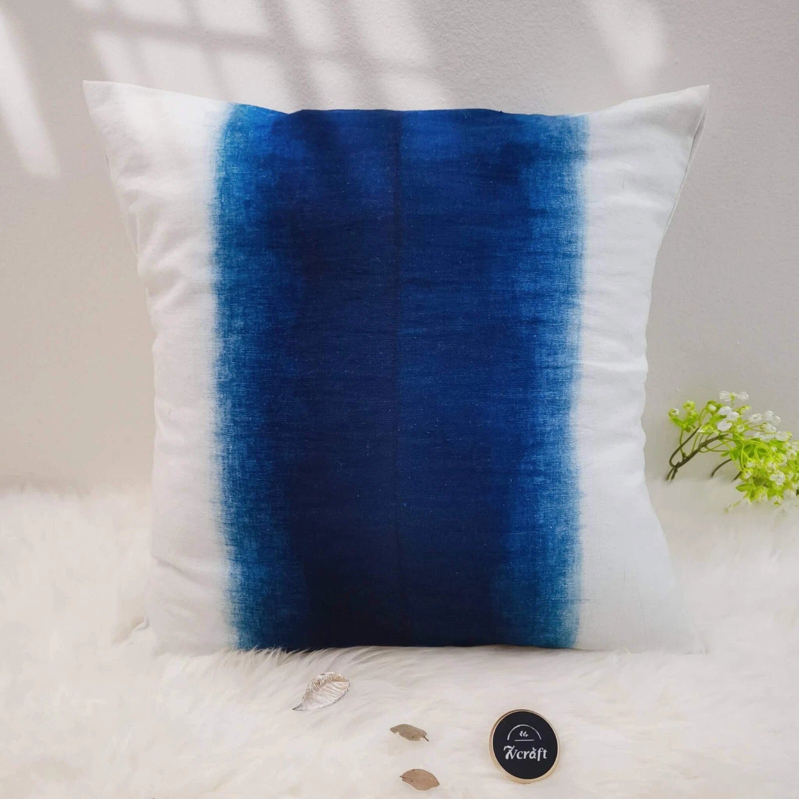 Indigo Shibori Pillowcase, Throw Cushion Cover, Tie Dye Heavy Cotton Linen 18''