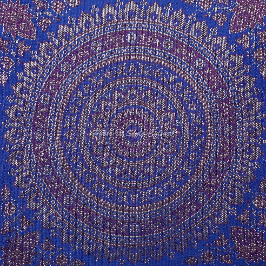 Boho Hippie Yoga Pillow Case Cushion Cover Blue Brocade Jacquard Meditation