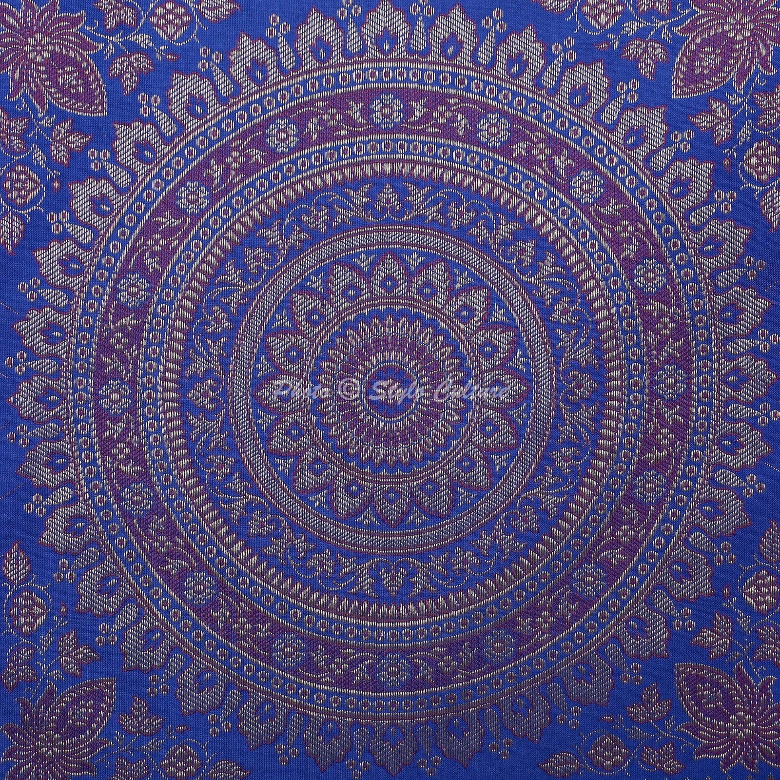 Boho Hippie Yoga Pillow Case Cushion Cover Blue Brocade Jacquard Meditation