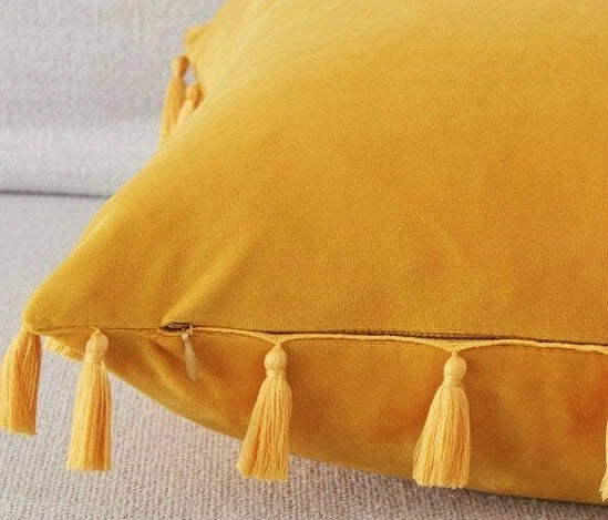 New Boho Decorative Throw Pillow Case Covers w/Tassels for Couch Bed Sofa Yellow