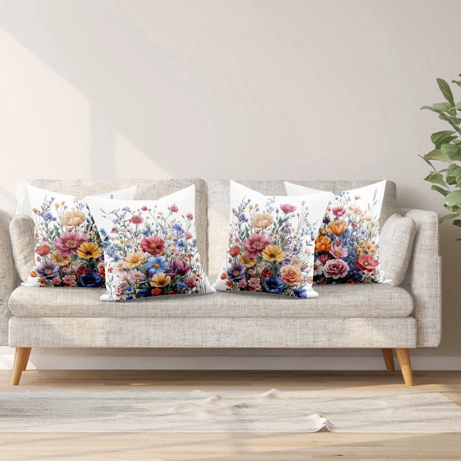 4pcs Garden Plant Colorful Wildflower Pillow Case Cushion Cover Sofa Home Decor