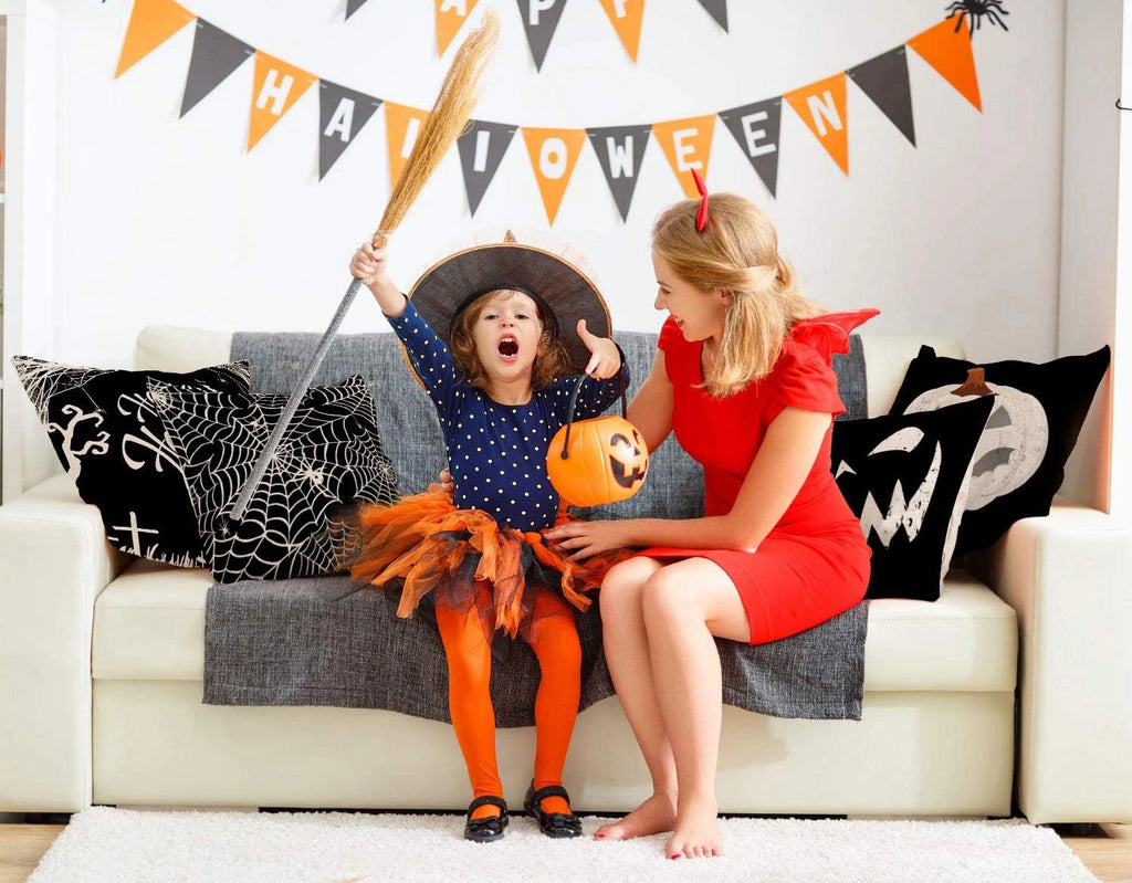 Happy Halloween Pillow Cover Pumpkin Spider Web Pillow Case Black Linen Throw Cu