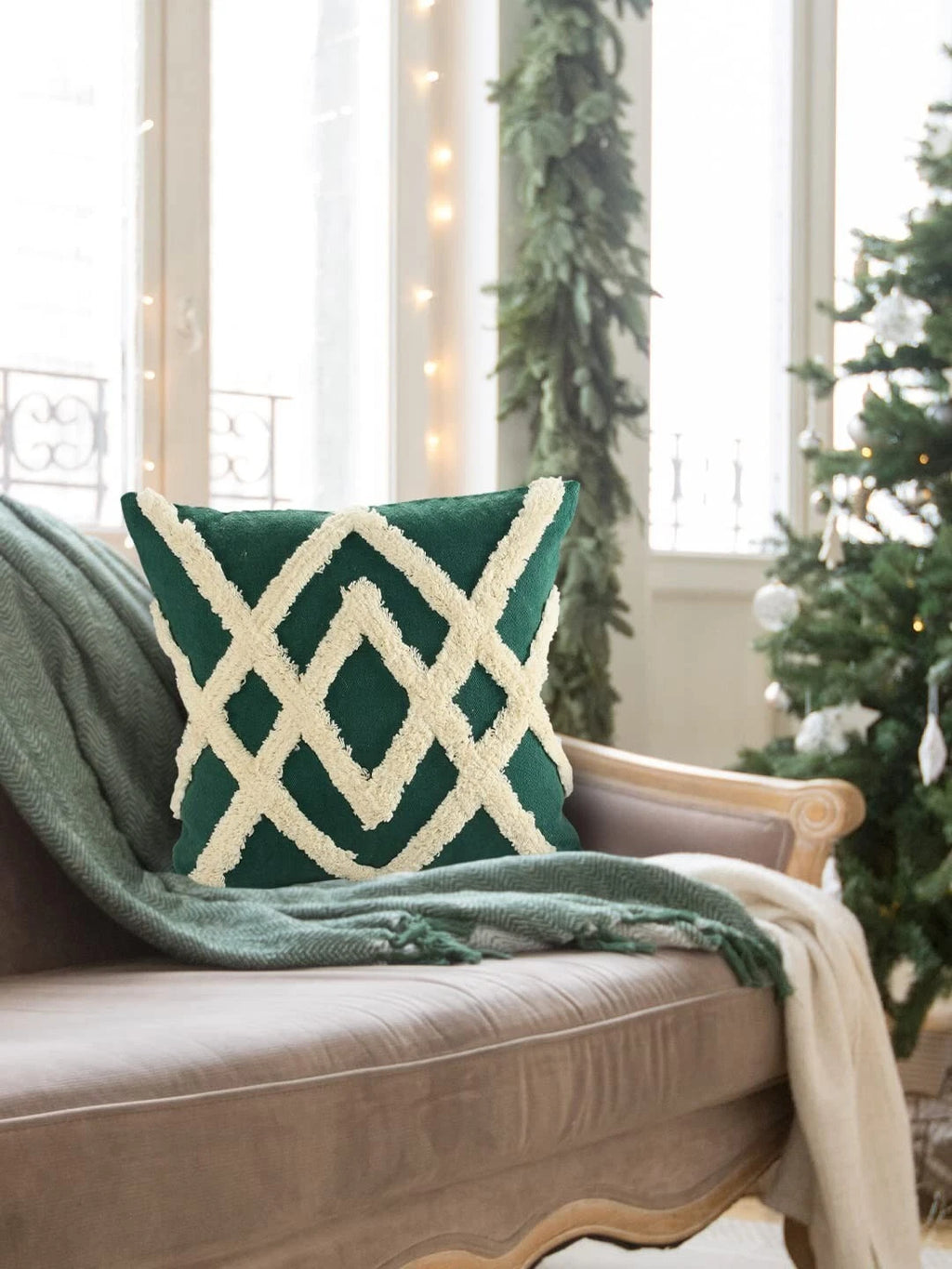 Cotton Cheer Tufted Cushion Cover For Sofa, Living Room Or Bed 18x18 inch, Green