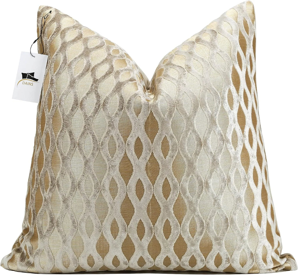 22X22 Beige Pillow Covers, Gold Cushion Throw Velvet Covers,Velvet Beige Gold Sq