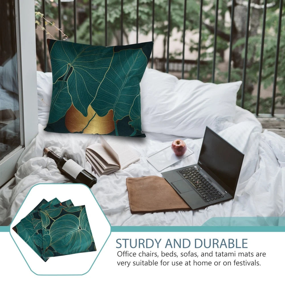 4 Pcs Leaf Decorative Pillow Cover Boho Cushion Travel Couch Bed Pillowcase