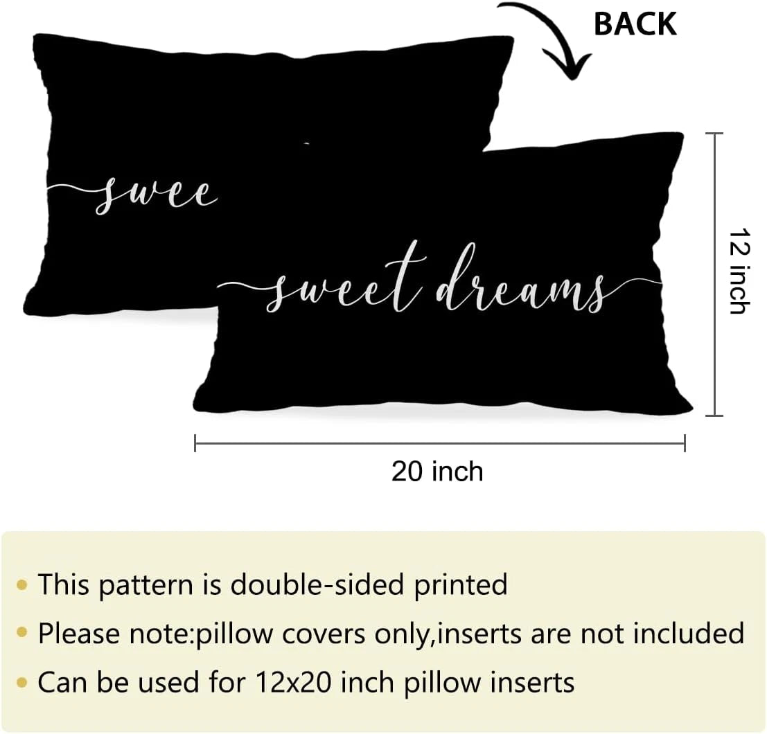 Black Decorative Pillow Covers, Decorative Pillows for Bed, Sweet Dreams Pillow