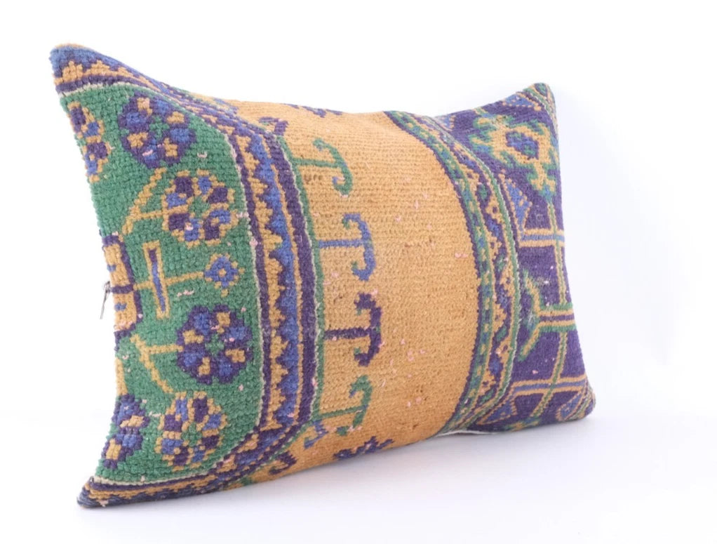 Anatolian Turkish Kilim Pillow, 16x24 Pillow Case, Decorative Pillow Cushion