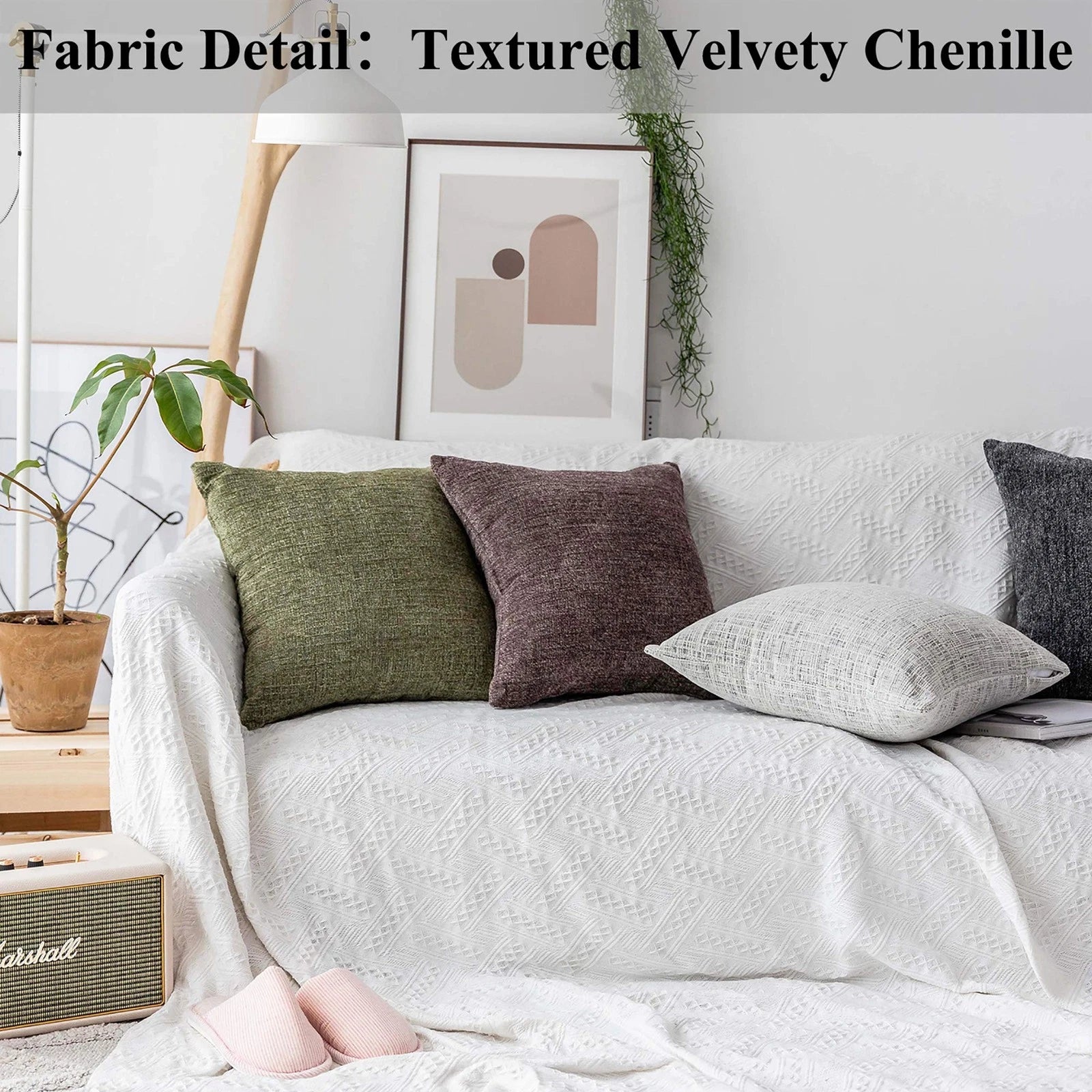 Textured Throw Pillow Covers Chenille Stripe Fall Velvet Pillowcases for Home...