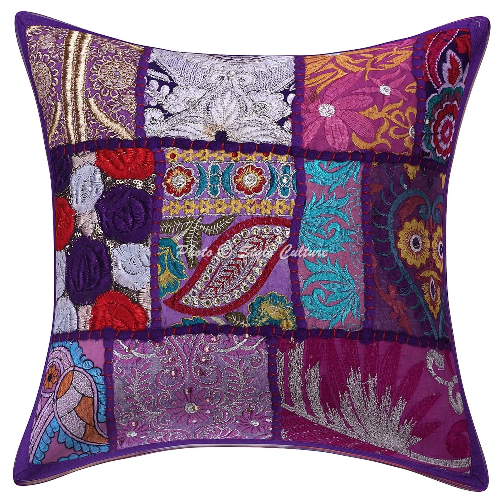 Pillow Cover Handcrafted Ethnic Vintage Decor Car Sofa Cushion Case 12 x 12 in