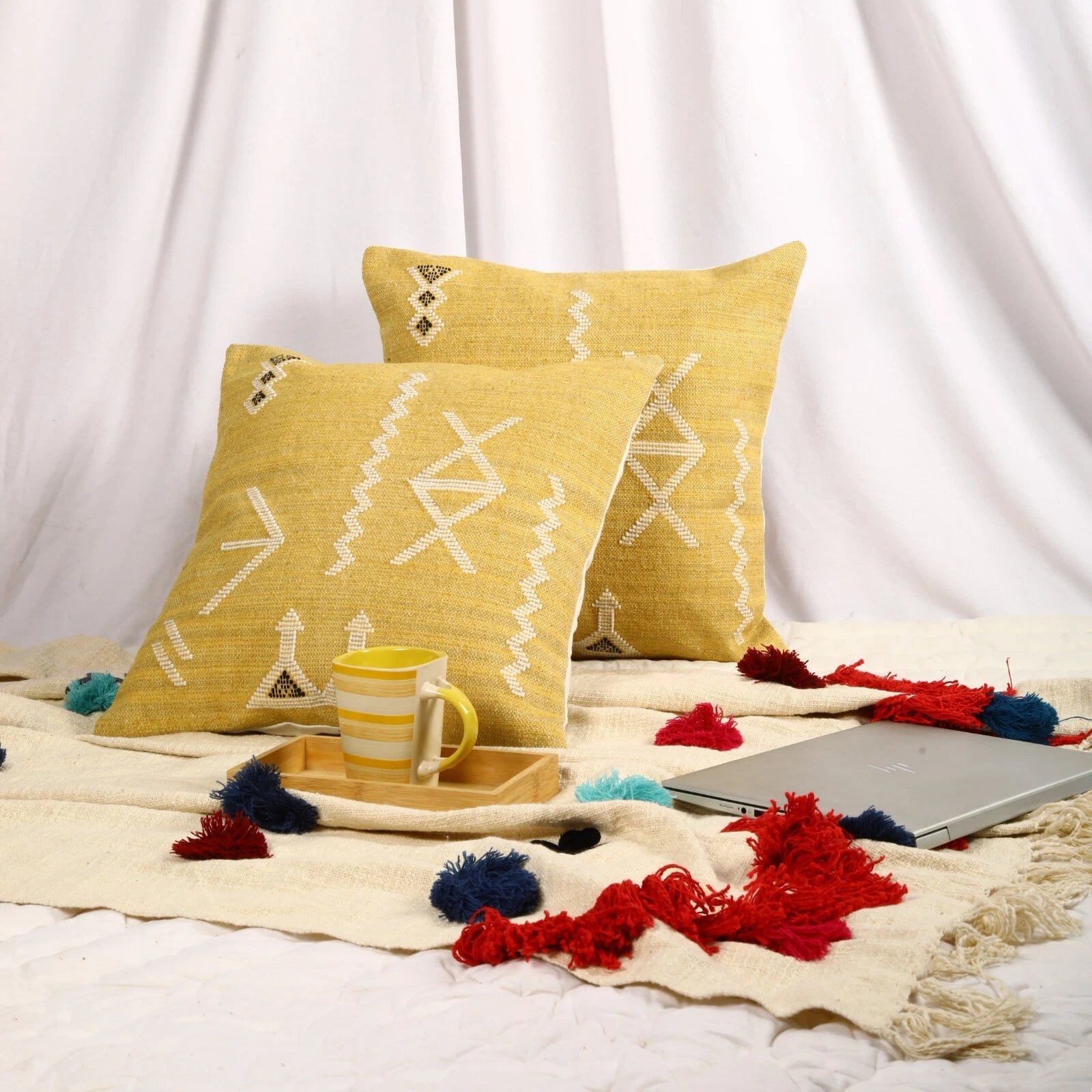 Set of 2 Yellow sabra pillow cover for Guestroom decor cactus silk inspired