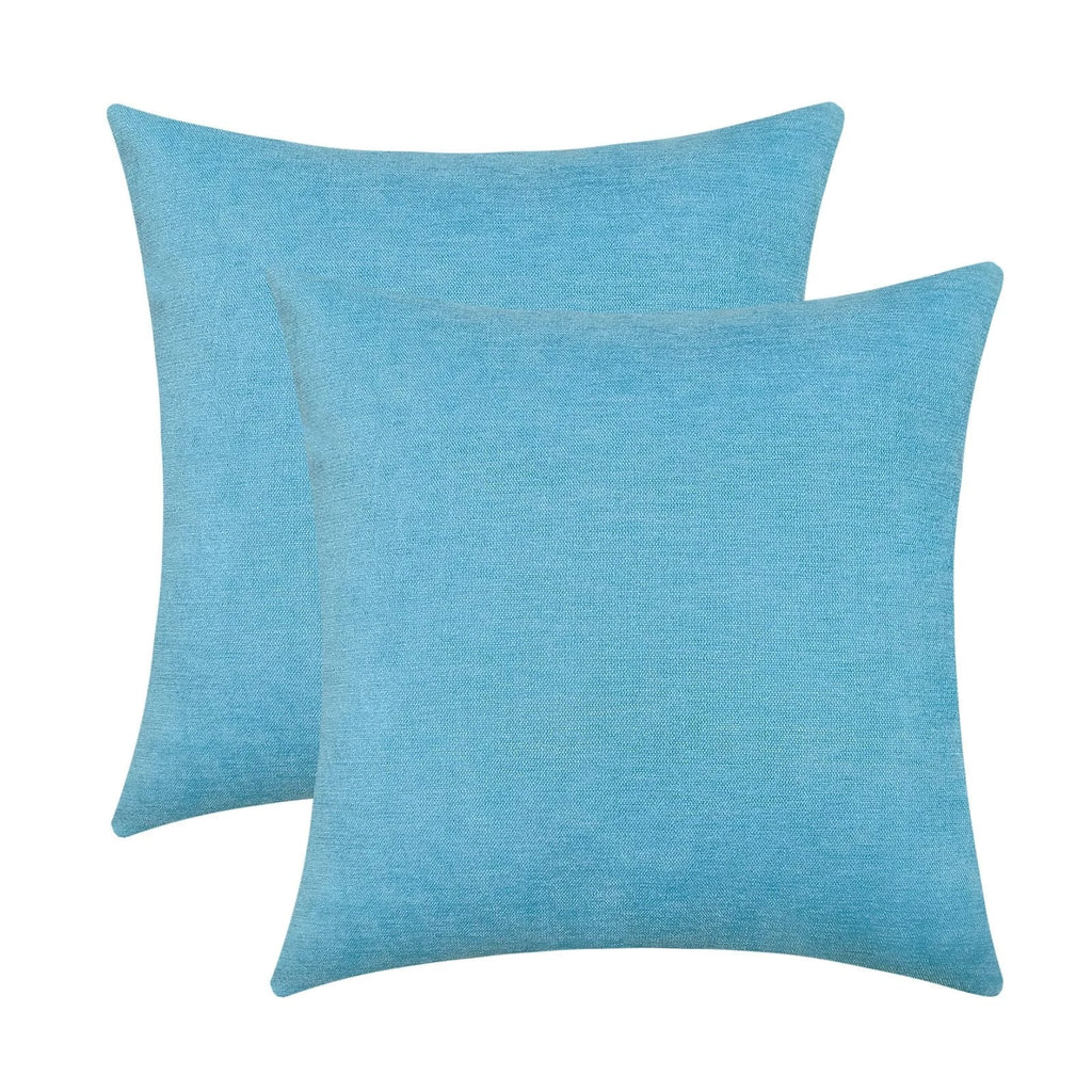 Sky Blue Decorative Throw Pillow Covers Soft Chenille Comfy Solid Sea Couch C...
