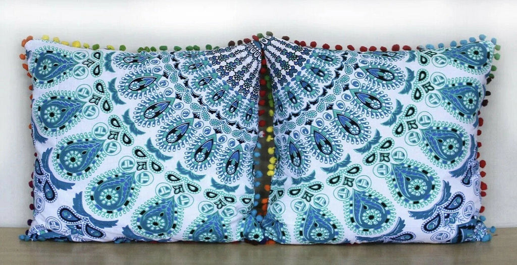 Peacock Mandala Cushion Covers pom pom Bohemian Cotton Sofa Bed Pillowcase 16"