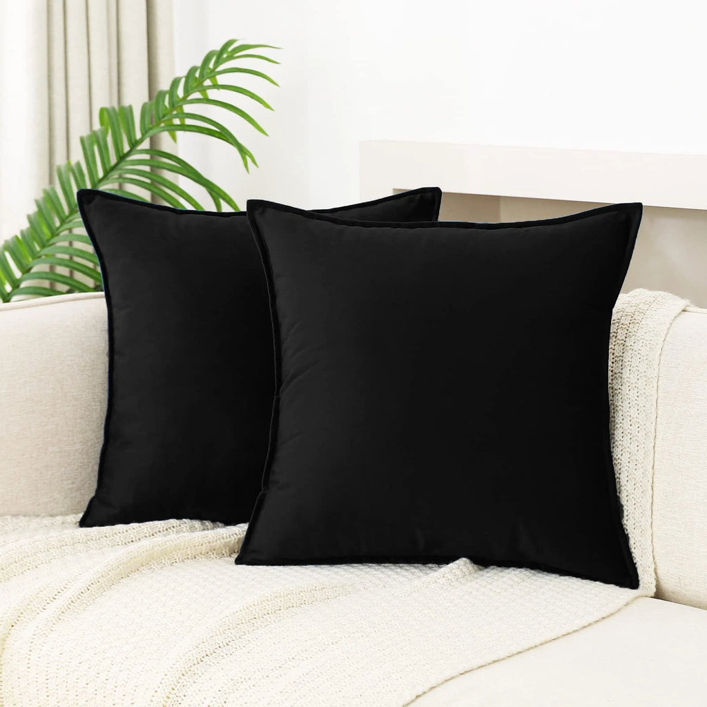 Velvet Black Throw Pillow Covers Pack of 2 Decorative Soft for Couch Sofa Bed...