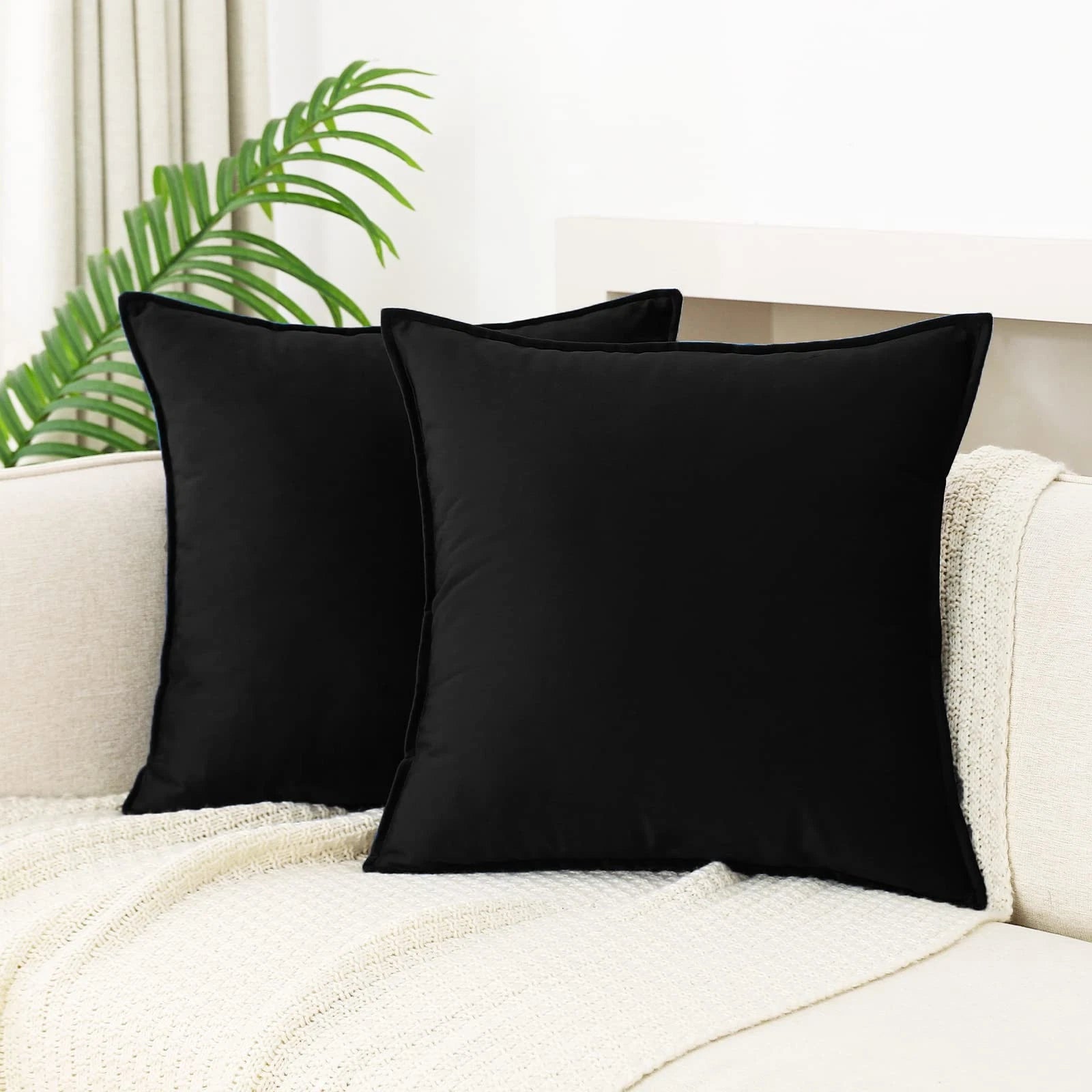 Velvet Black Throw Pillow Covers Pack of 2 Decorative Soft for Couch Sofa Bed...