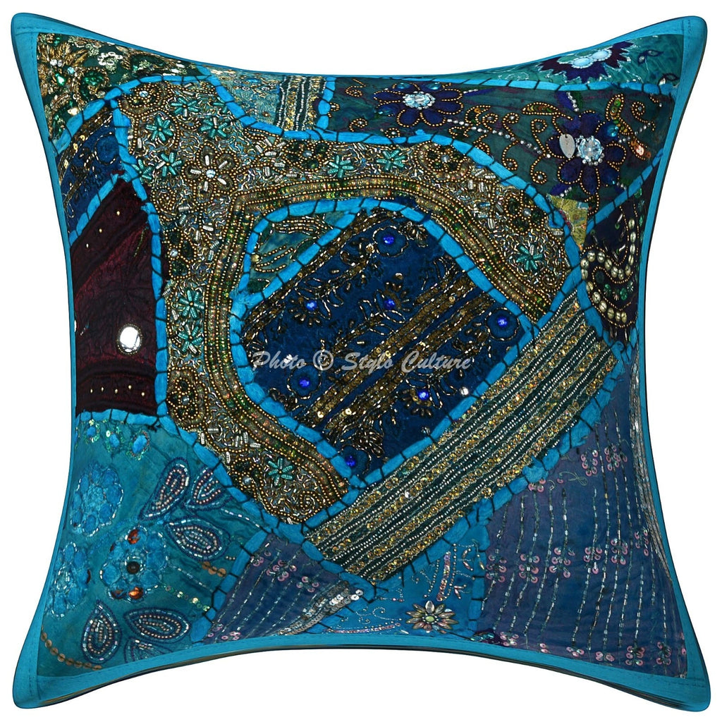 Pillow Cover Handcrafted Boho Beaded Decor Car Sofa Cushion Case 16 x 16 in