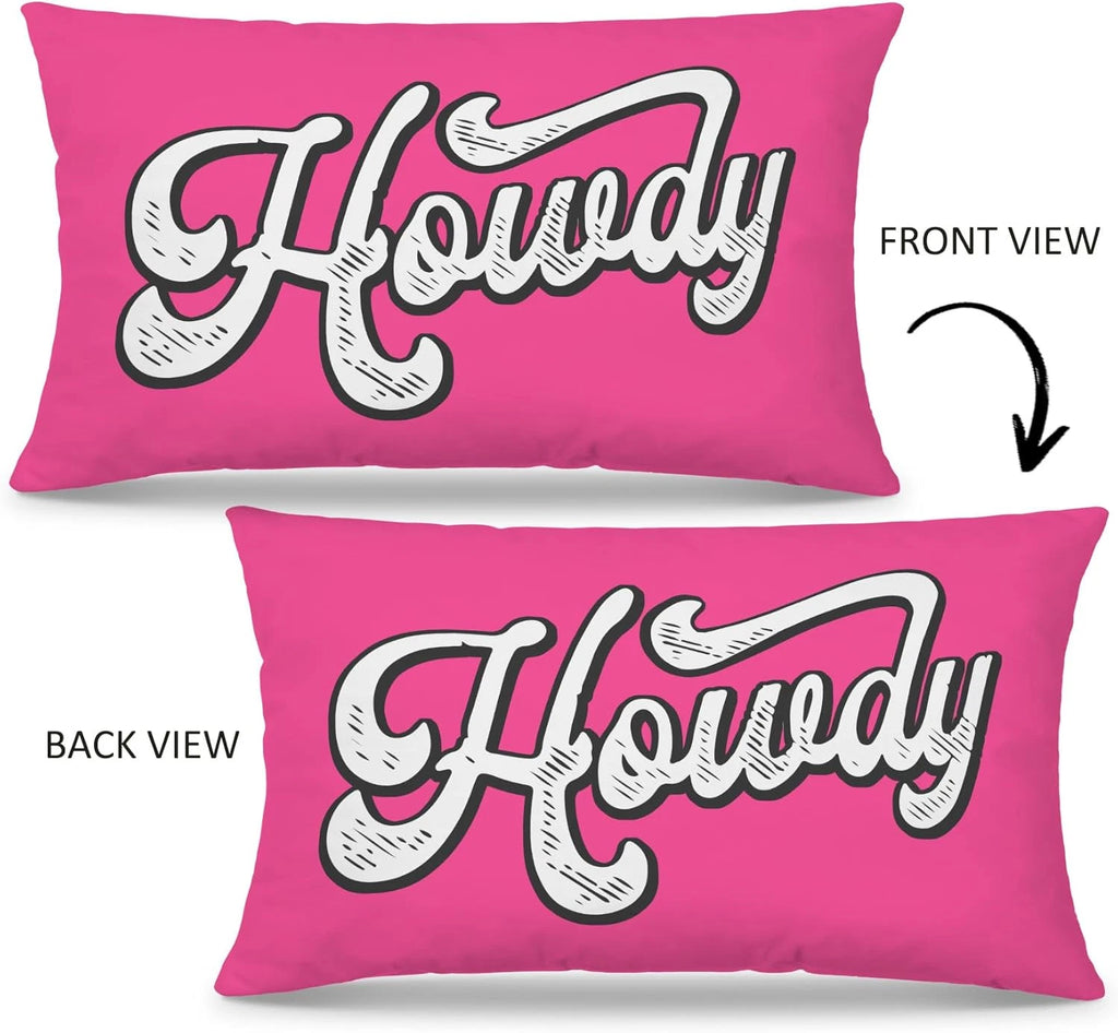 Preppy Funny Pink Howdy Throw Pillow Covers Couch Home Cushion Cover, Western Co
