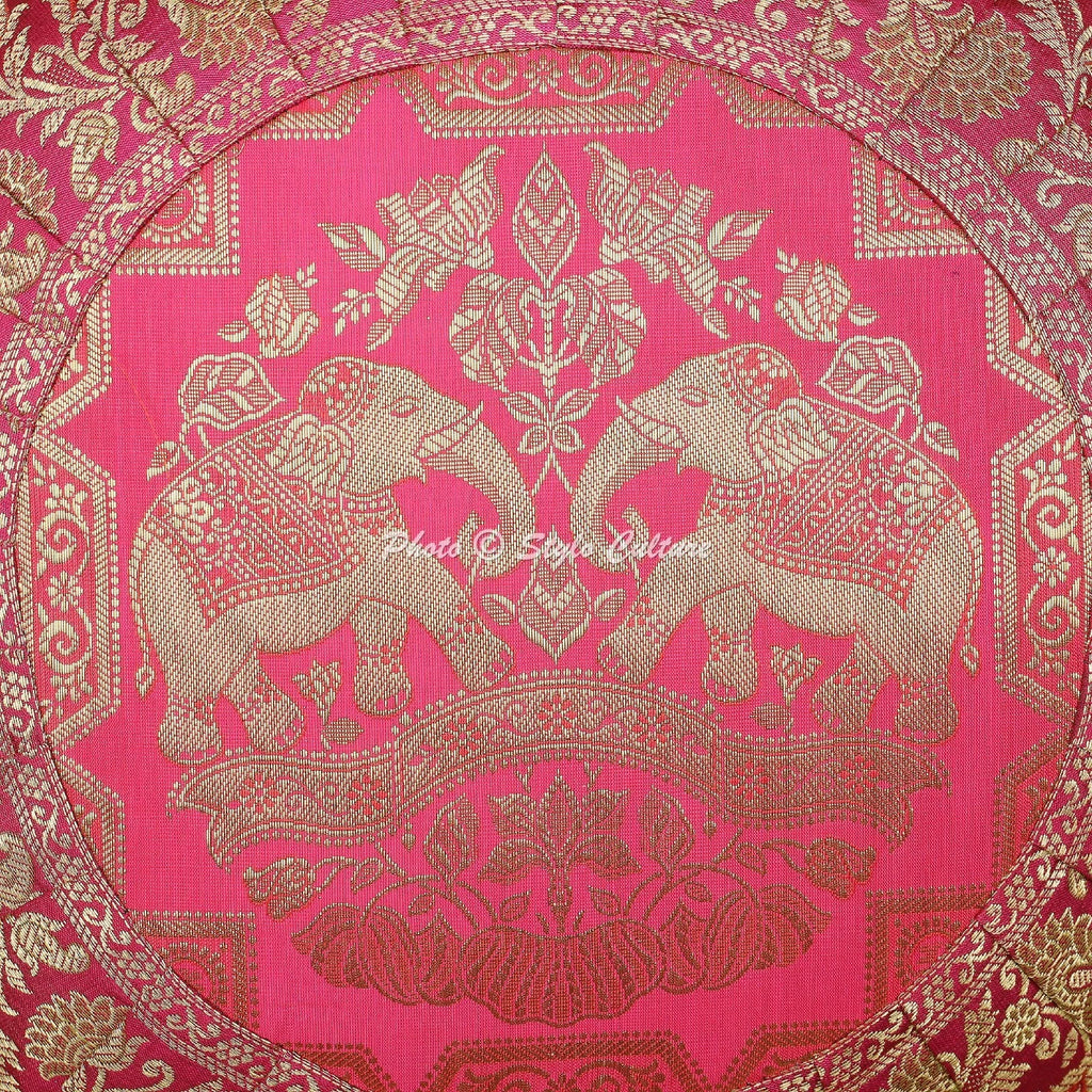 Cushion Cover Elephant Brocade Jacquard 17 x 17 in Hippie Sofa Car Pillow Case