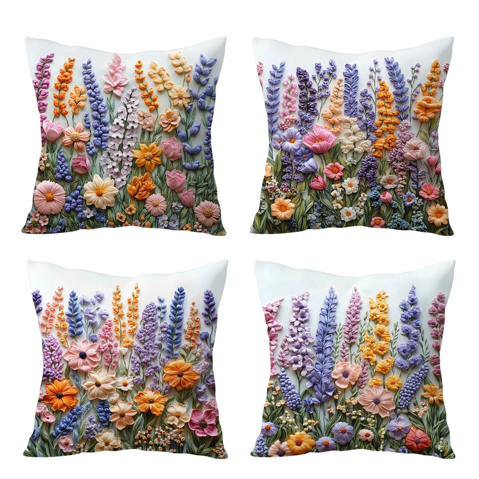 4pcs Plant Green Leaves Purple Floral Pillow Case Cushion Cover Sofa Home Decor