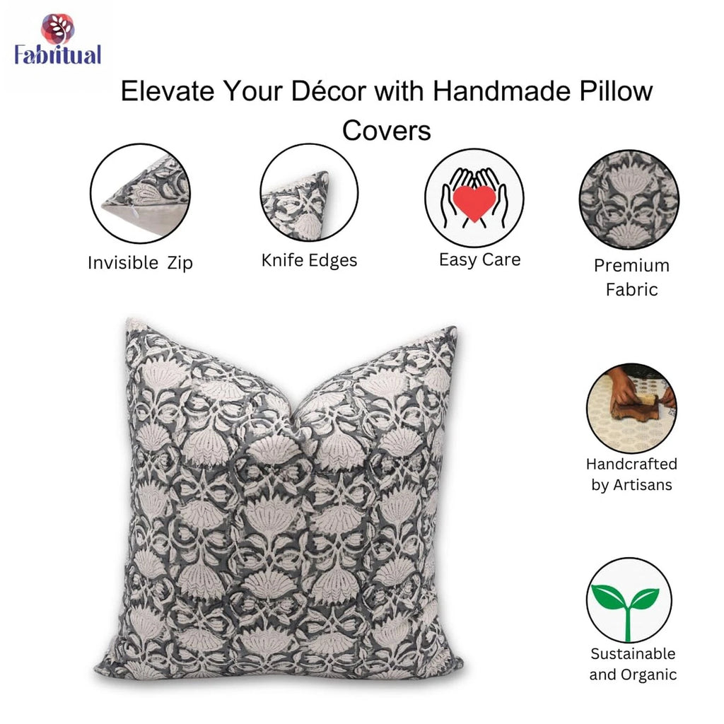 Block Print Duck Canvas Throw 22X22 Pillowcase Cushion Cover, Summer Season D...