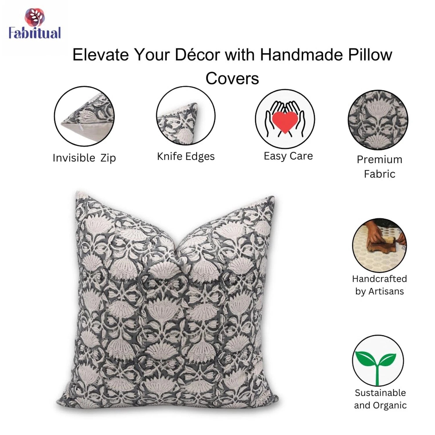 Block Print Duck Canvas Throw 22X22 Pillowcase Cushion Cover, Summer Season D...