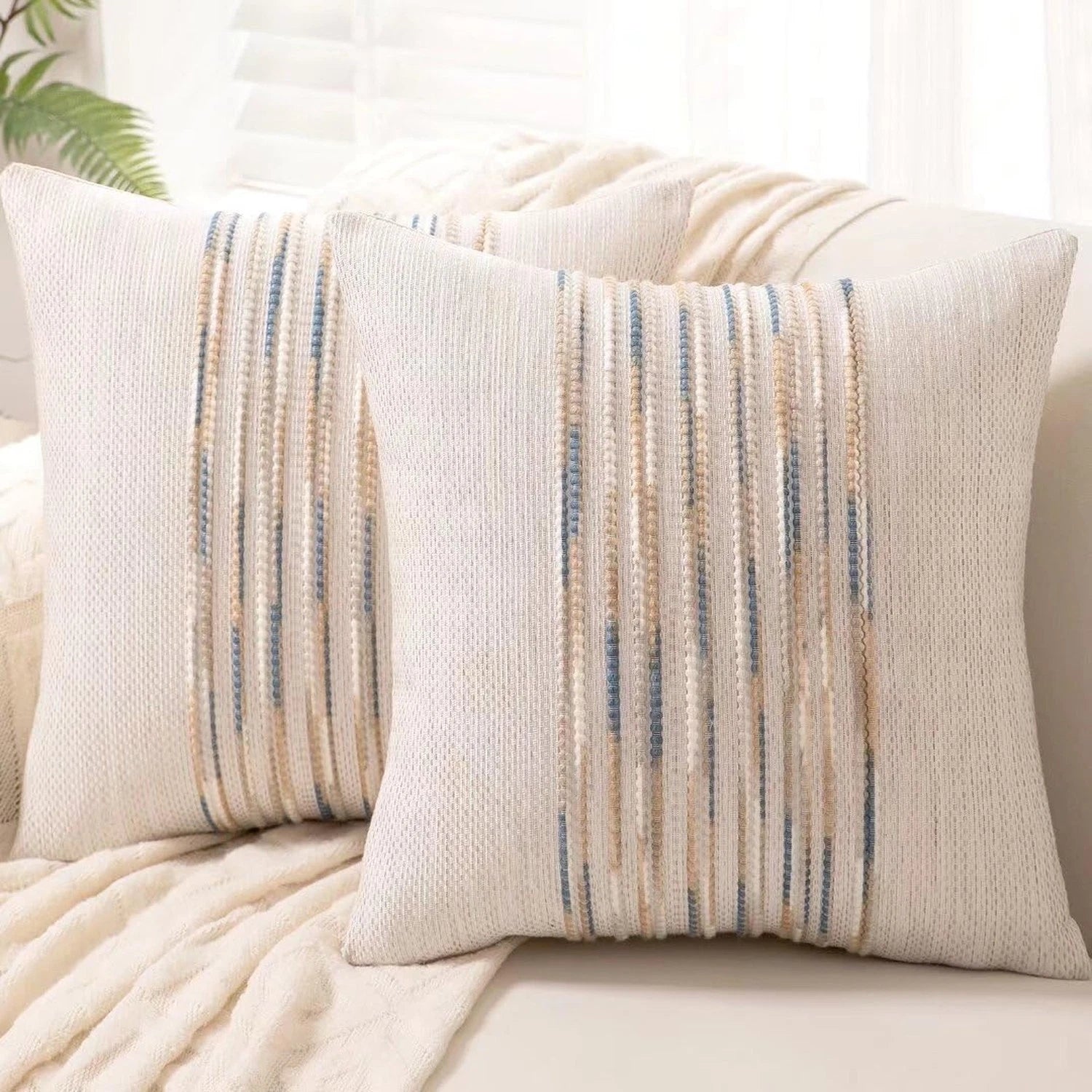 Boho Throw Pillow Covers 18x18 Set of 2 Farmhouse Decorative Cushion Case Str...