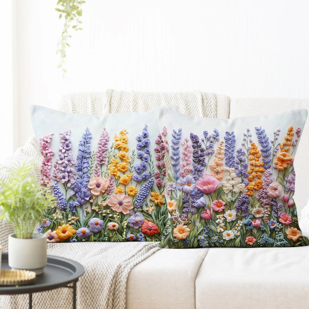 4pcs Plant Green Leaves Purple Floral Pillow Case Cushion Cover Sofa Home Decor