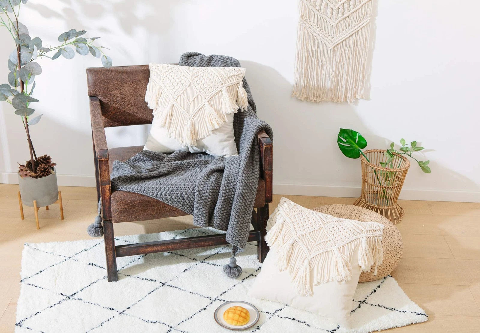 Cushion Covers Macrame Cushion Cover Woven Boho Cushion Cover for Bed Sofa Co...