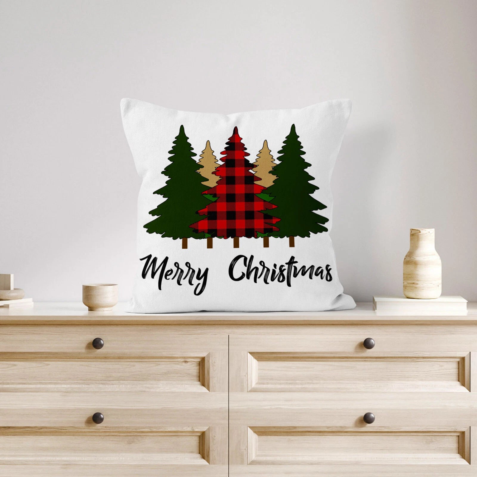 4pcs Black Plaid Christmas Red Truck Pillow Case Cushion Cover Sofa Home Decor