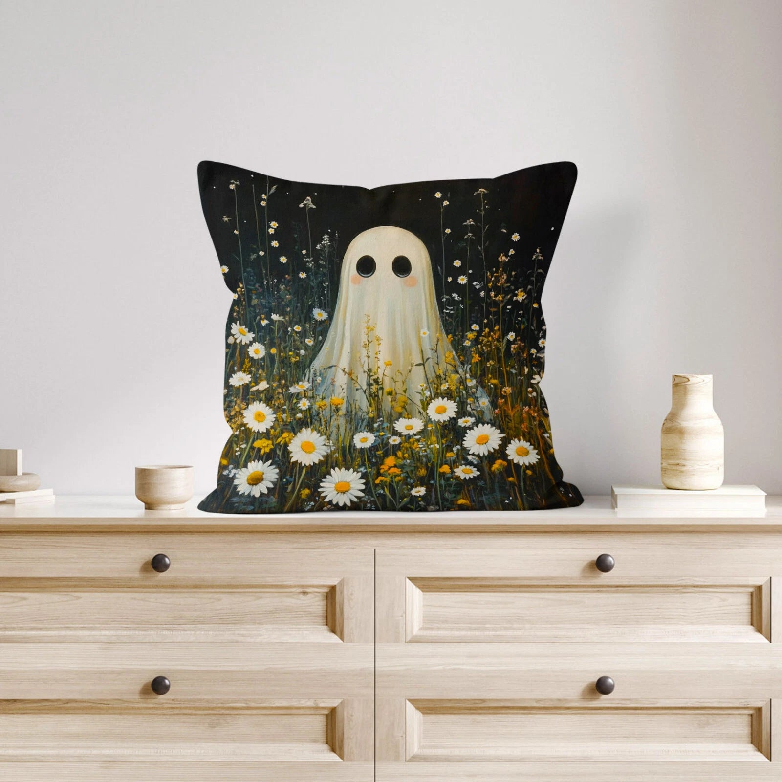 4pcs Vintage Spooky Ghost Halloween Pillow Case Cushion Cover Sofa Home Decor