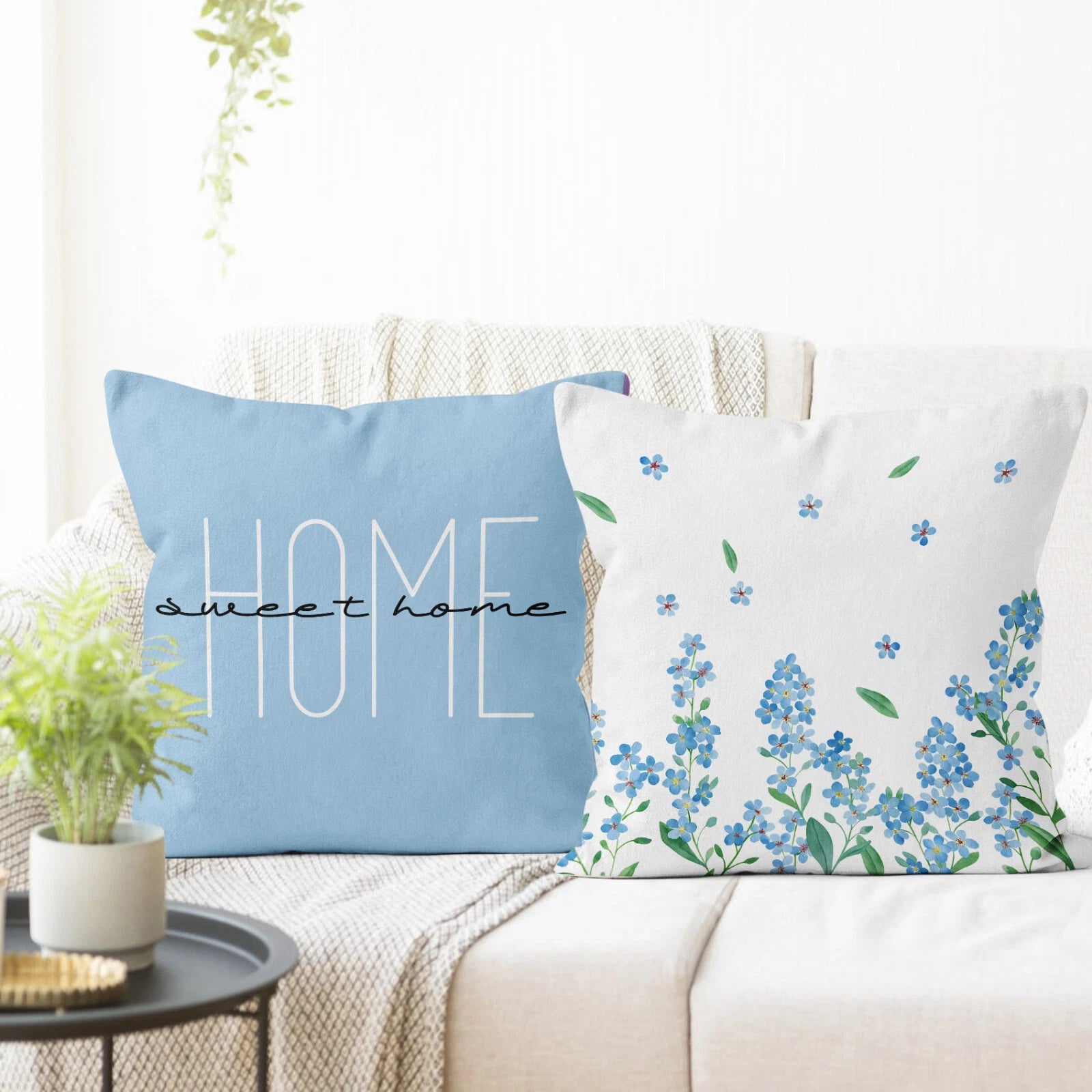 4pcs Botanical Green Leaf Blue Floral Pillow Case Cushion Cover Sofa Home Decor