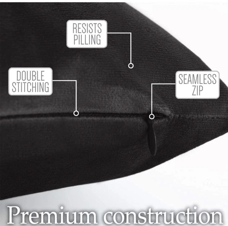 Set of 2 Throw Pillow Cases Sofa Solid Soft Velvet Square Cushion Covers Black