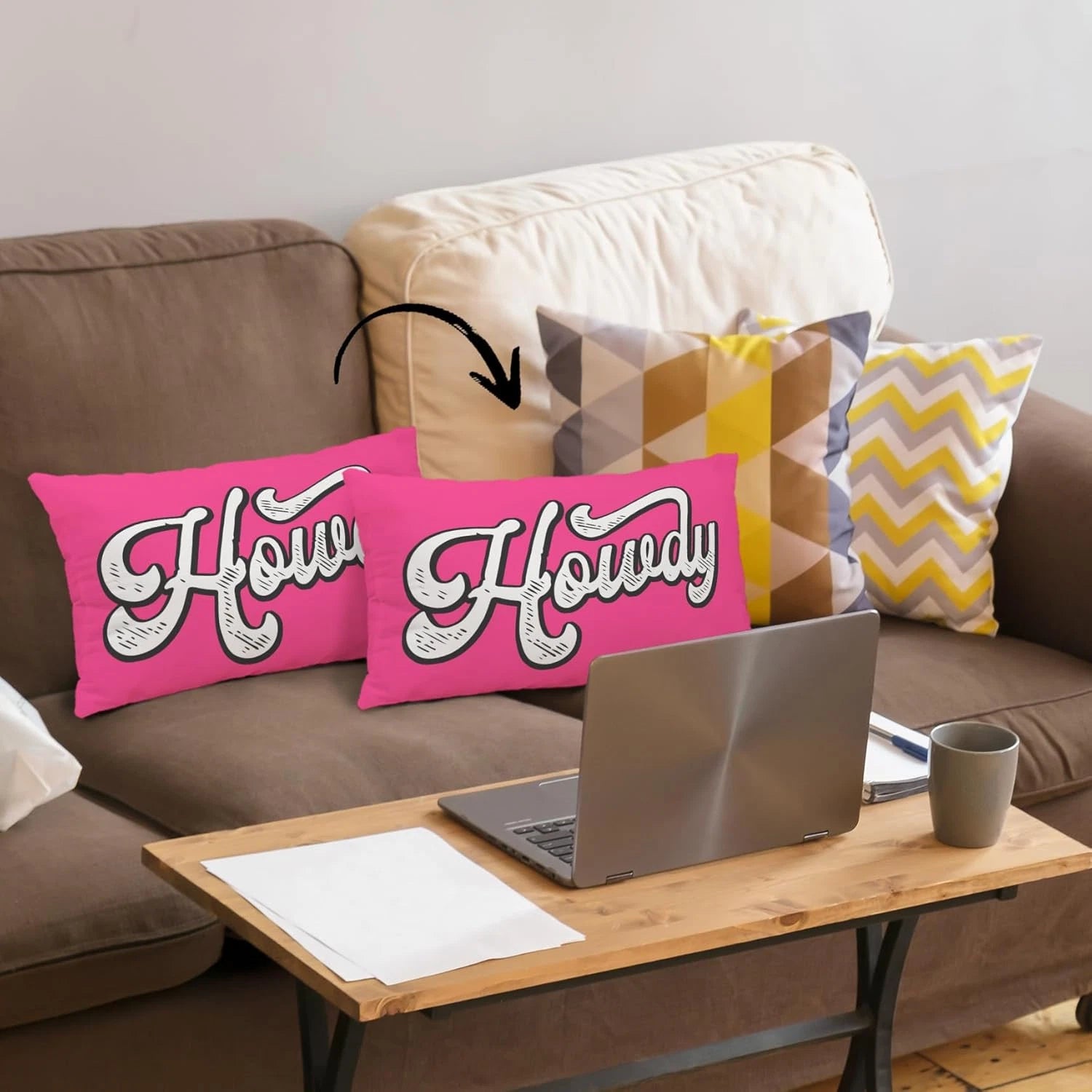 Preppy Funny Pink Howdy Throw Pillow Covers Couch Home Cushion Cover, Western Co