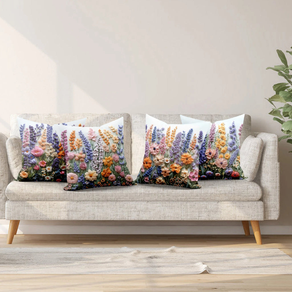 4pcs Plant Green Leaves Purple Floral Pillow Case Cushion Cover Sofa Home Decor
