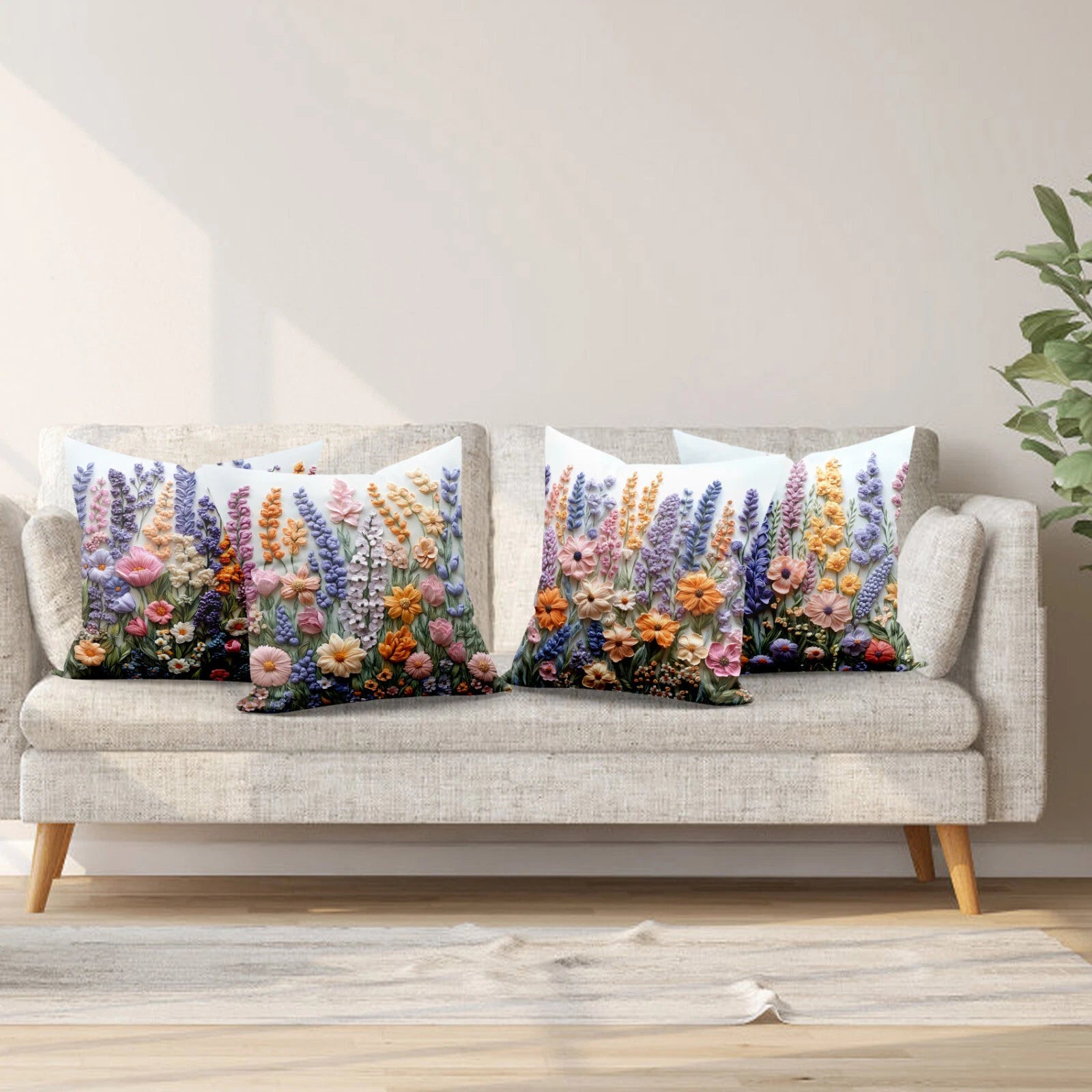 4pcs Plant Green Leaves Purple Floral Pillow Case Cushion Cover Sofa Home Decor