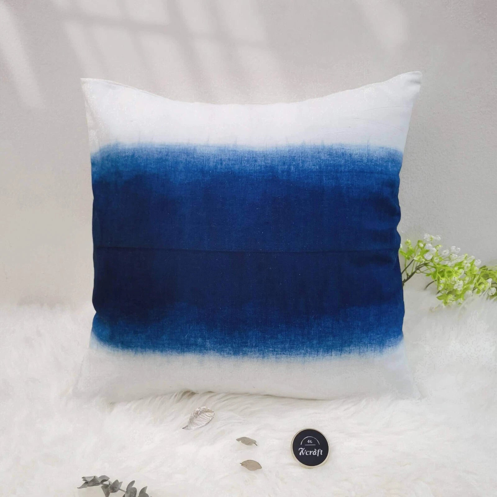 Indigo Shibori Pillowcase, Throw Cushion Cover, Tie Dye Heavy Cotton Linen 18''