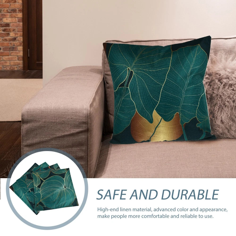 4 Pcs Leaf Decorative Pillow Cover Boho Cushion Travel Couch Bed Pillowcase