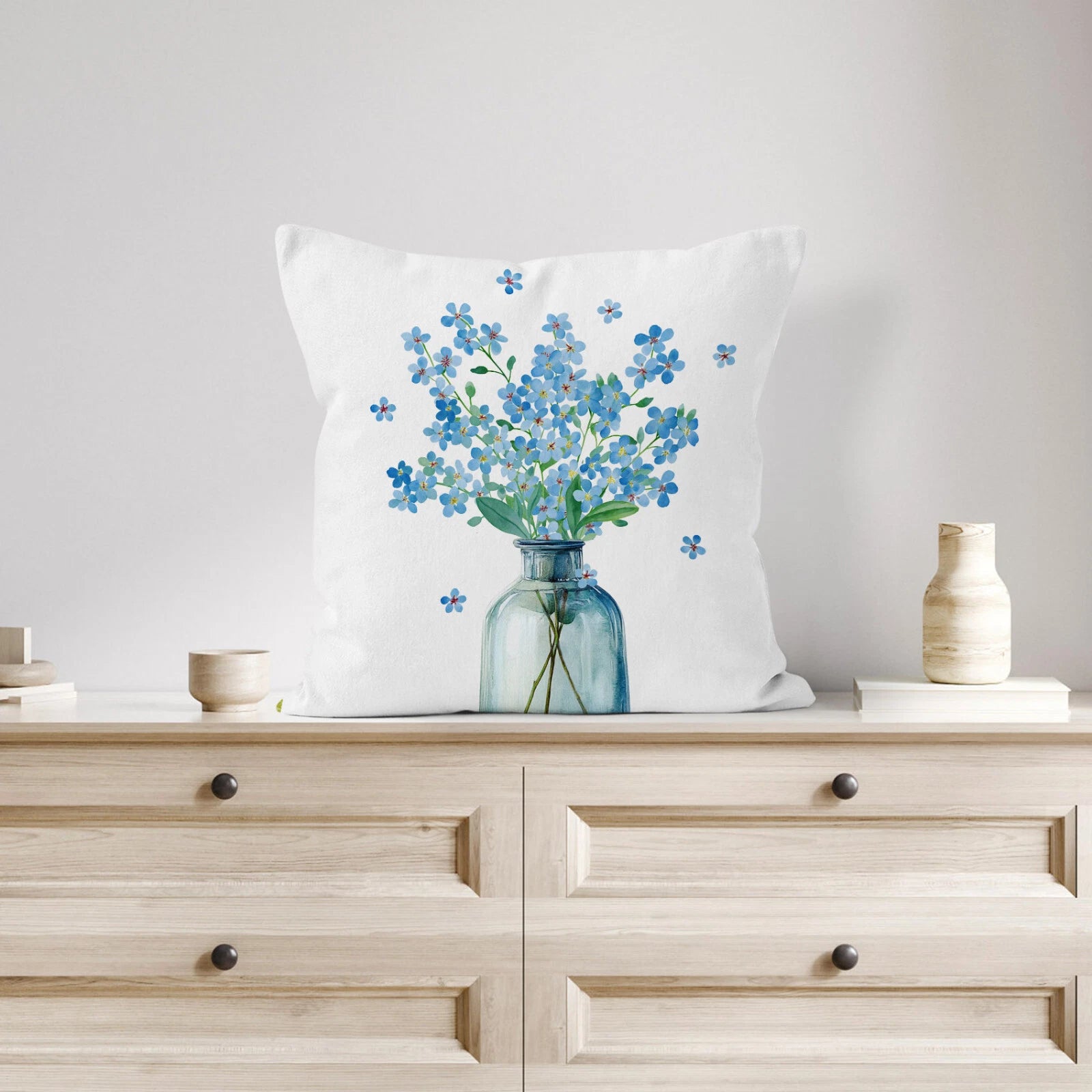4pcs Botanical Green Leaf Blue Floral Pillow Case Cushion Cover Sofa Home Decor